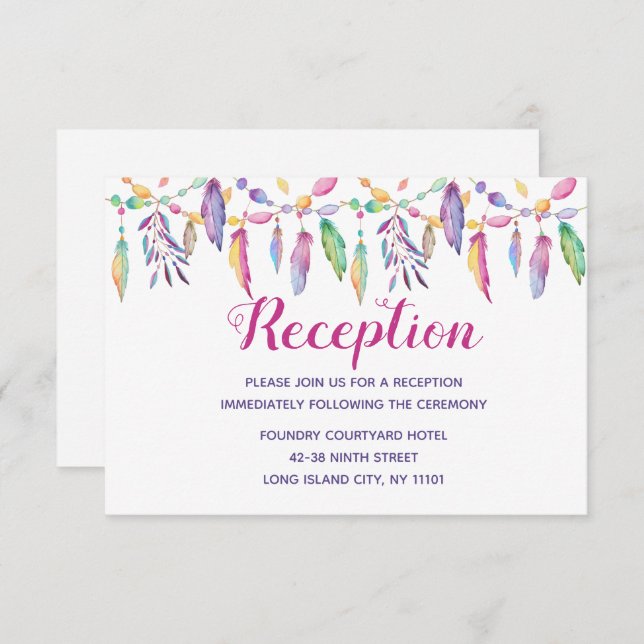 Boho Native American Purple Feather Indian Wedding Invitation (Front/Back)