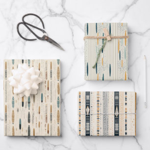 Boho native ethnic navy rusty terracotta stripes wrapping paper sheet