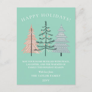 Boho Natural Green Christmas Trees Holiday Postcard