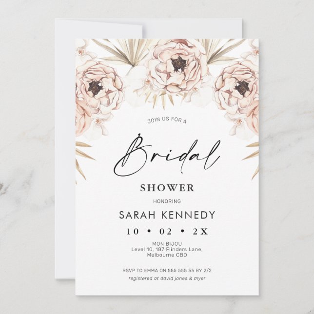 Boho Natural Tones Rustic Floral Bridal Shower Invitation (Front)