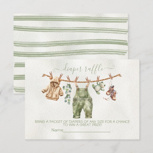 Boho Nature Baby Shower Clothesline Diaper Raffle Invitation (Front/Back)