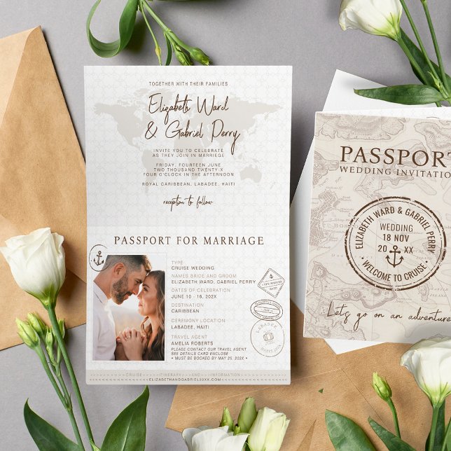 Boho Nautical Passport Destination Wedding  Invitation (Creator Uploaded)