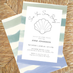 Boho Nautical Stripes Clam Shell Boy Baby Shower Invitation