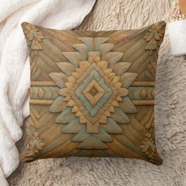 Boho Navajo Feather Pattern Throw Pillow (Blanket)
