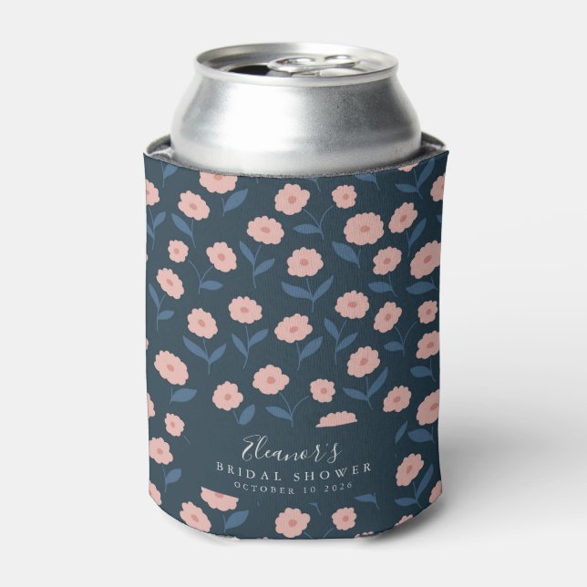 Boho Navy and Pink Floral Custom Bridal Shower  Can Cooler (Can Front)