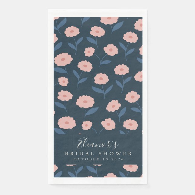 Boho Navy and Pink Floral Pattern Bridal Shower  Napkin (Front)