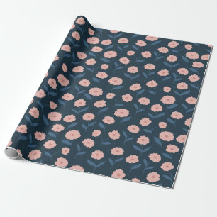 Boho Navy and Pink Floral Pattern Bridal Shower Wrapping Paper