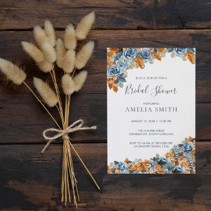Boho Navy Blue And Rust Terracota Bridal Shower Invitation