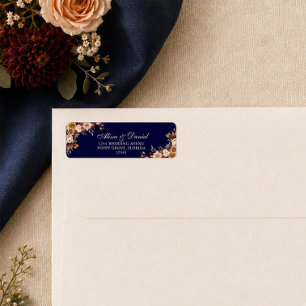 Boho Navy Blue Burnt Orange Floral Address