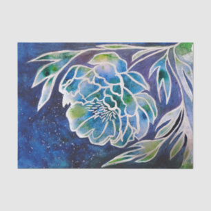 Boho Navy Blue Celestial Dahlia Floral Watercolor Tissue Paper