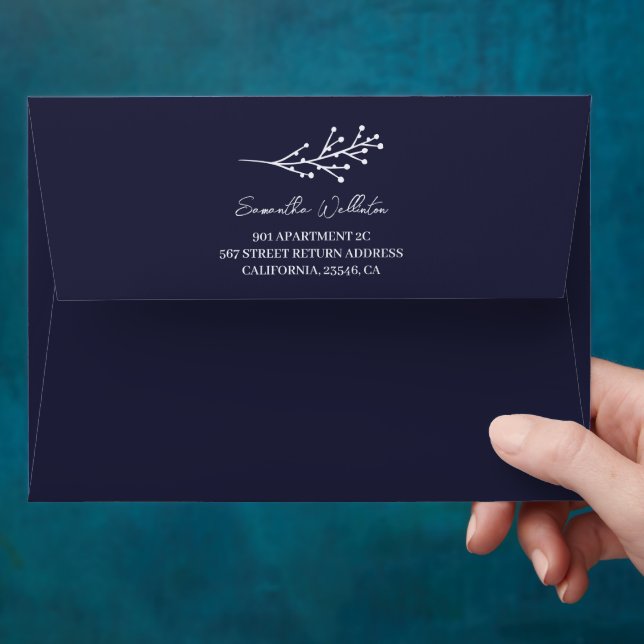 Boho navy blue dried flowers bohemian wedding envelope (Hand)