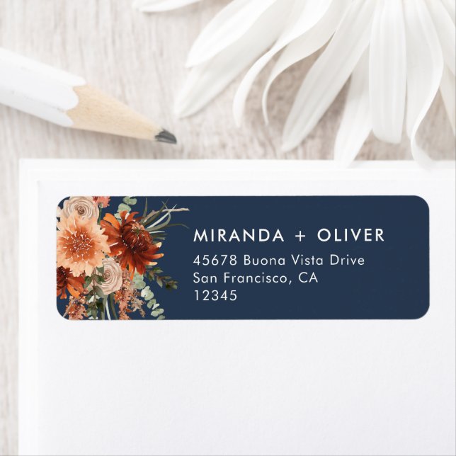 Boho Navy Blue Floral Wedding Return Address  (Insitu)