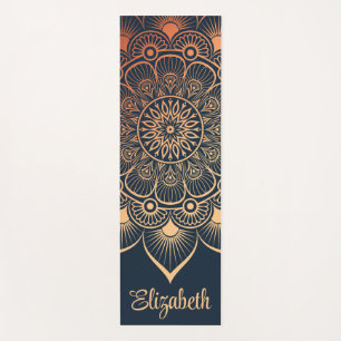 Boho Navy Blue Mandala Custom Name Yoga Mat