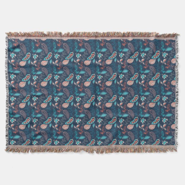 Boho Navy blue rust feather tribe abstract Print  Throw Blanket (Front)