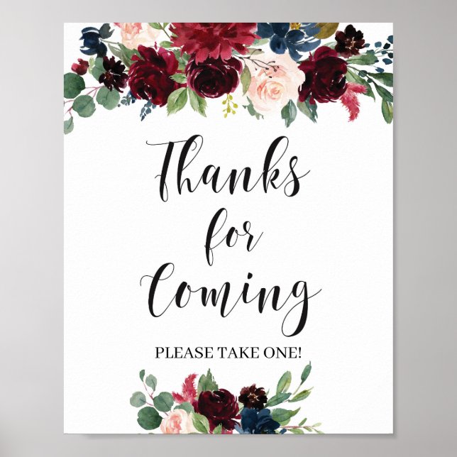 Boho navy burgundy blush pink thank for coming poster (Front)