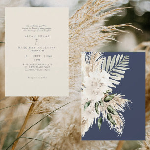 Boho Navy & Cream Pampas Wedding Invitation