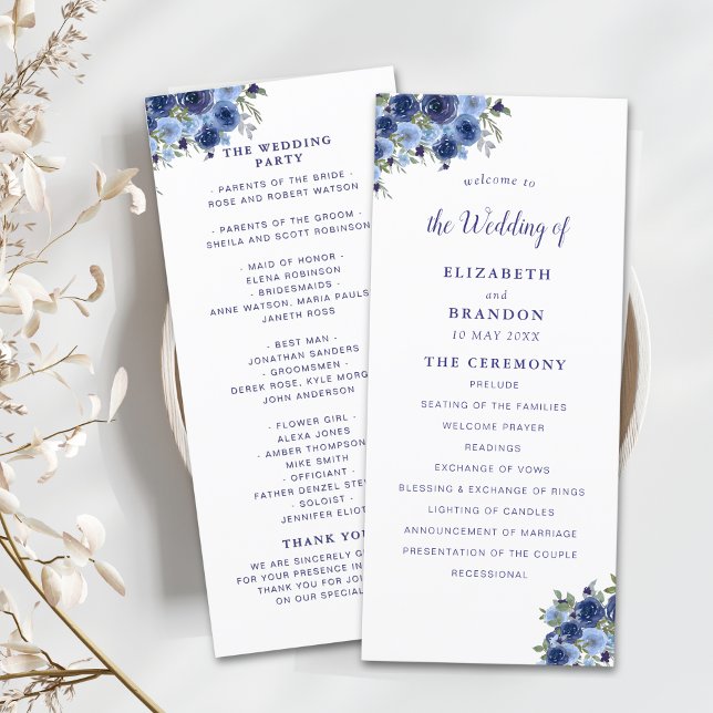 Boho Navy Flowers – Countryside Wedding Programme (Creator Uploaded)