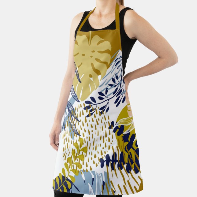 Boho Navy, Gold and Blue Leaves Apron (Insitu)
