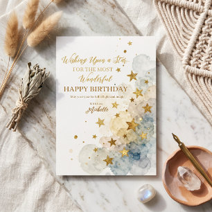 Boho Navy Gold Watercolor Celestial Star Birthday Card