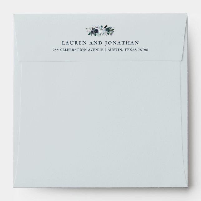 Boho Navy Peony Floral on Grey | Wedding Envelope (Back (Top Flap))