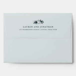 Boho Navy Peony Floral on Grey Wedding Envelopes