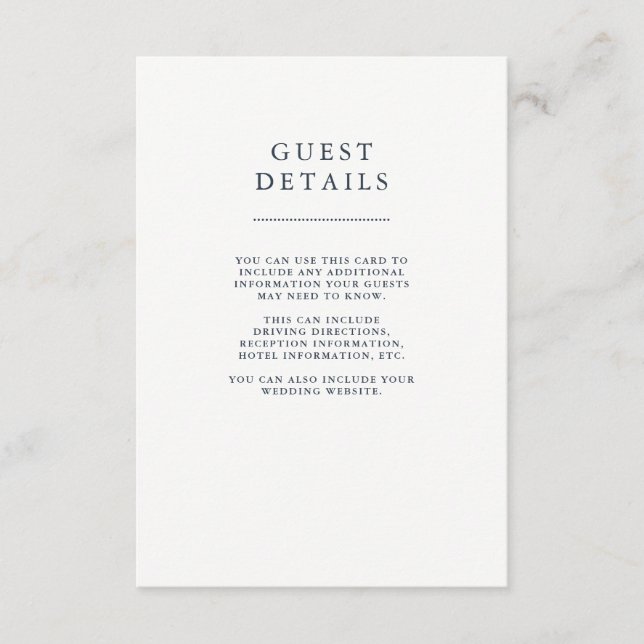 Boho Navy Peony Floral Wedding Guest Details Enclosure Card (Front)