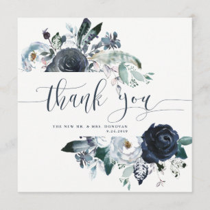 Boho Navy Peony Wedding Thank You Photo Card