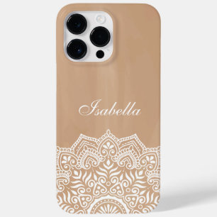 Boho Neutral and White Mandala Custom Name Case-Mate iPhone 14 Pro Max Case