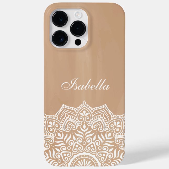 Boho Neutral and White Mandala Custom Name Case-Mate iPhone Case (Back)