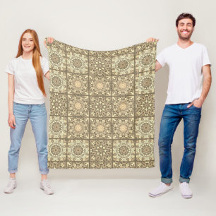 Boho Neutral Beige Vintage Inspired Quilt Pattern Fleece Blanket