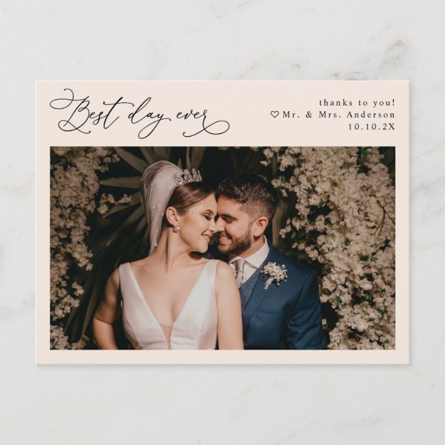 Boho Neutral Blush Simple Wedding Photo Thank You Postcard (Front)
