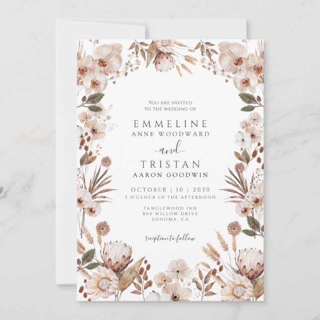 Boho Neutral Botanical Wedding Invitation (Front)