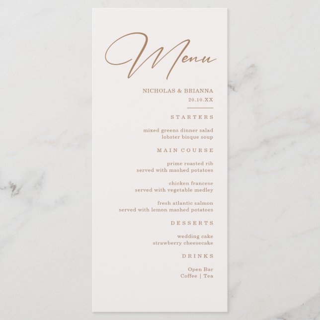 Boho Neutral Champagne Wedding Menu  (Front)
