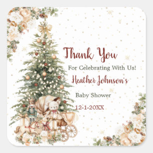 Boho Neutral Christmas Baby Shower Square Sticker