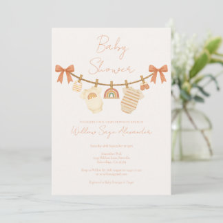 Boho Neutral Clothesline Baby Shower Invitation