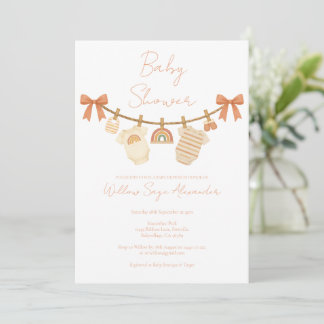 Boho Neutral Clothesline Baby Shower Invitation