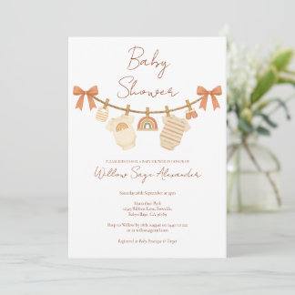 Boho Neutral Clothesline Baby Shower Invitation