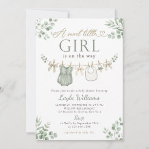Boho Neutral Clothesline Girl Baby Shower Invitation