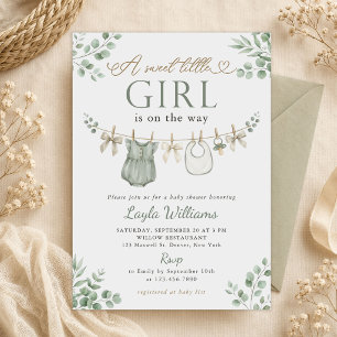 Boho Neutral Clothesline Girl Baby Shower Invitation