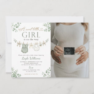 Boho Neutral Clothesline Girl Baby Shower Photo Invitation