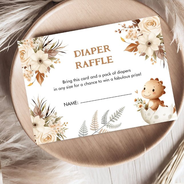 Boho Neutral Dinosaur Baby Shower Diaper Raffle  Enclosure Card (Creator Uploaded)