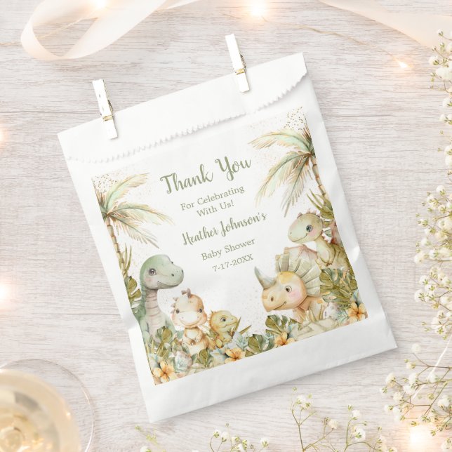 Boho Neutral Dinosaur Baby Shower Favour Bags (Clipped)