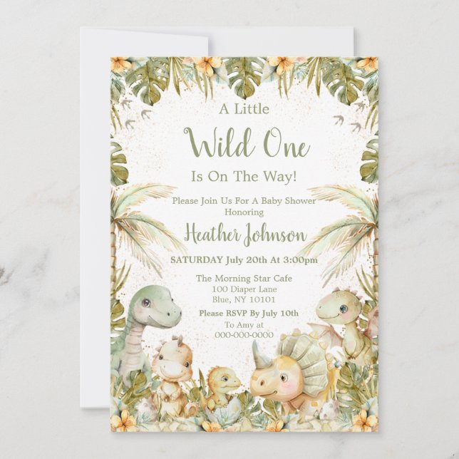Boho Neutral Dinosaur Baby Shower Invitation (Front)