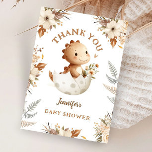 Boho Neutral Dinosaur Baby Shower Thank You Card