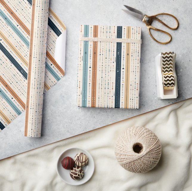 Boho neutral earthy navy rusty pastel blue stripes wrapping paper (Crafts)