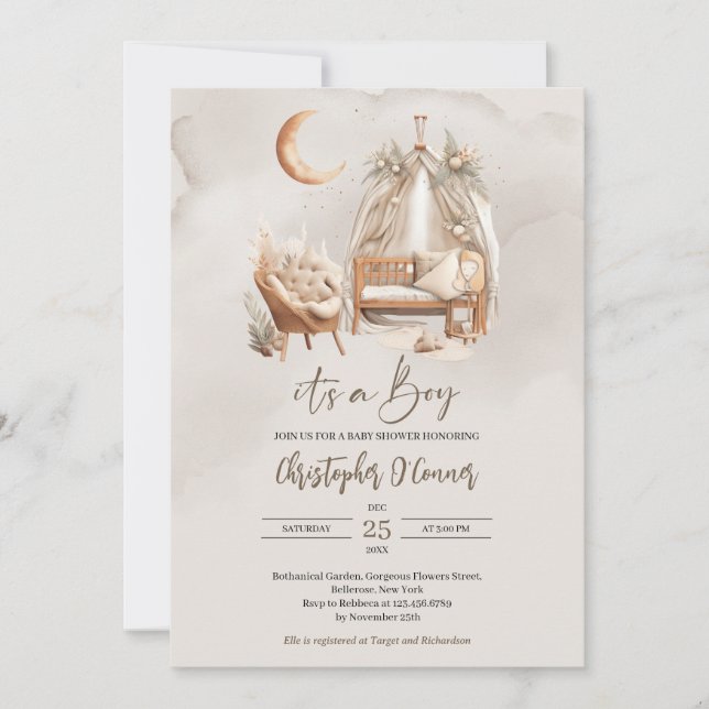 Boho neutral earthy nursery nook boy Baby Shower Invitation (Front)