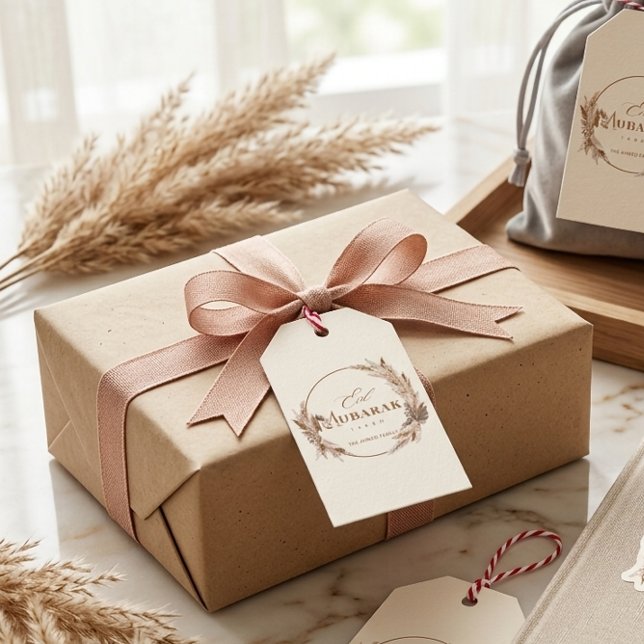 Boho Neutral Eid Mubarak Gift Tag Elegant Pampas  (Creator Uploaded)