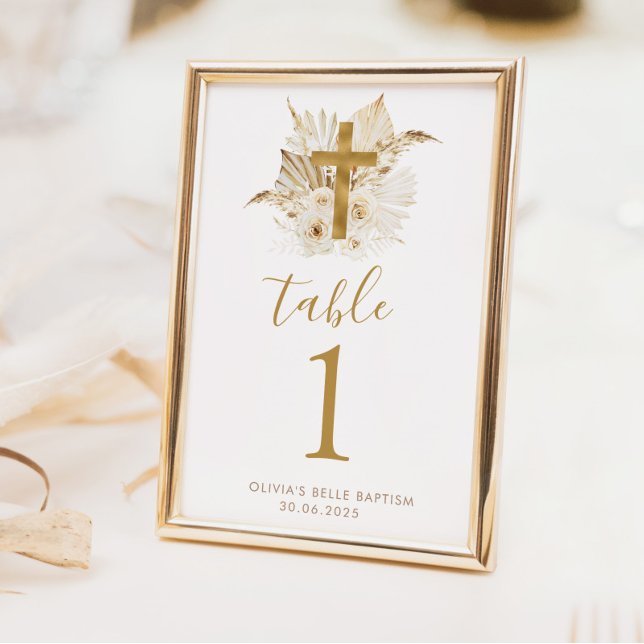 Boho Neutral Floral Baptism Table Numbers (Boho Neutral Baptism Table Numbers | PLEASE EDIT EACH NUMBER NEEDED FOR FRONT AND BACK OF DESIGN)