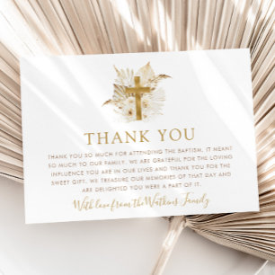 Boho Neutral Floral Baptism Thank You Card