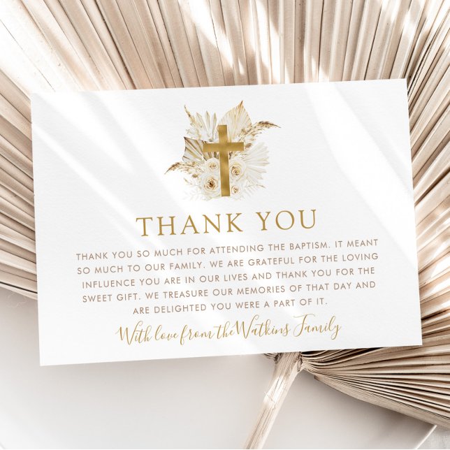 Boho Neutral Floral Baptism Thank You Card (Boho Neutral Floral Baptism Thank You Card - MATCHING ITEMS AVAILABLE)